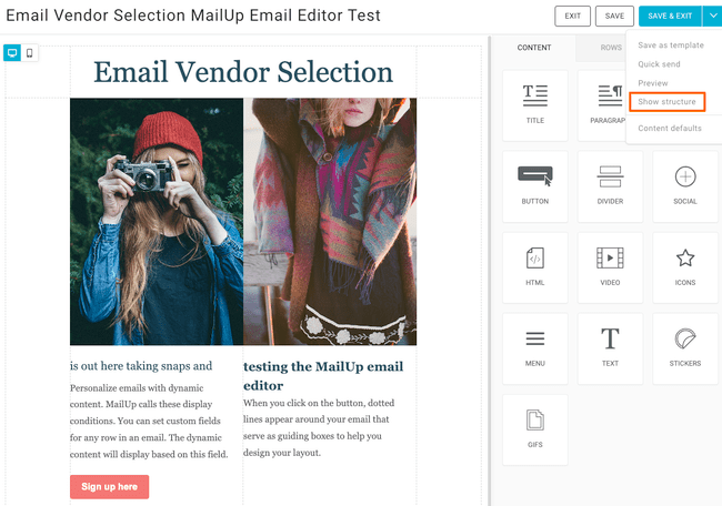 Mailup email structure viewer