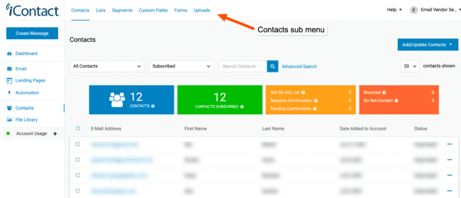 Managing contacts in iContact email software