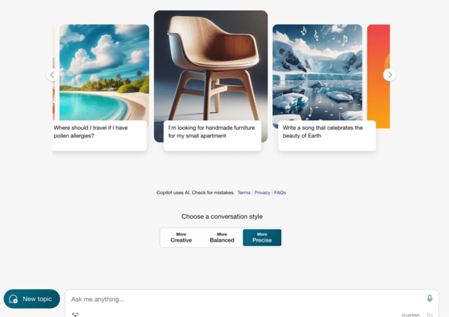 Microsoft Bing AI para generar texto y resultados visuales
