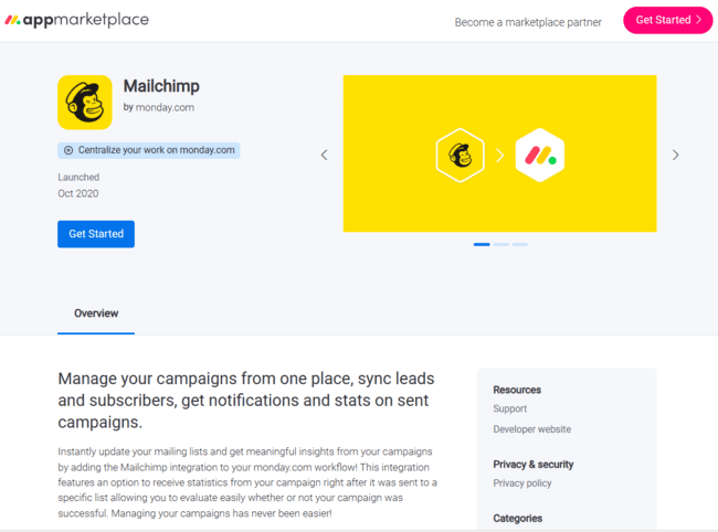 Monday.com Mailchimp integration for email marketing advanced features