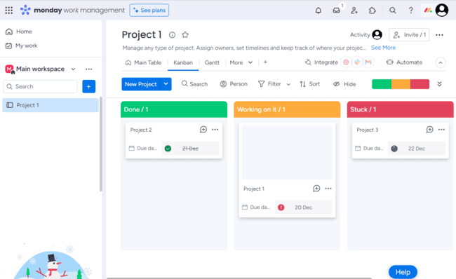 Monday.com tableros kanban para gestión de proyectos