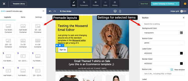 Moosend drag and drop email editor