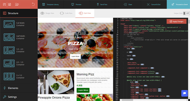 Moosend email HTML editor éditeur de code 