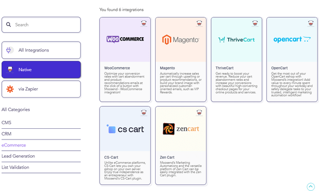 Moosend integrations