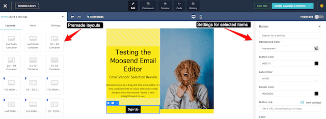 Moosend no-code email builder