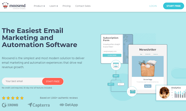 Moosend software de e-mail marketing e plataforma de automação serviço esp