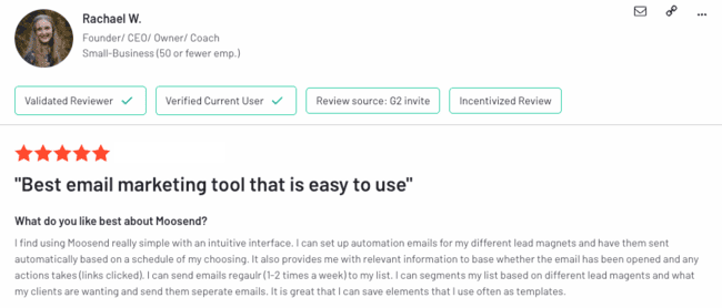 Moosend getting started user review