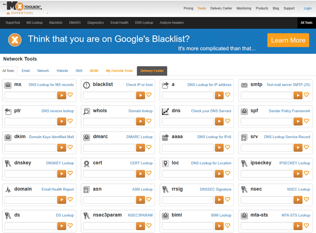 MxToolbox free diagnostic tools