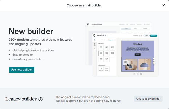 nuevo creador de emails de arrastrar y soltar de Mailchimp