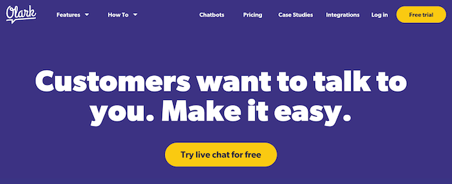 Olark live chat landing page tool homepage