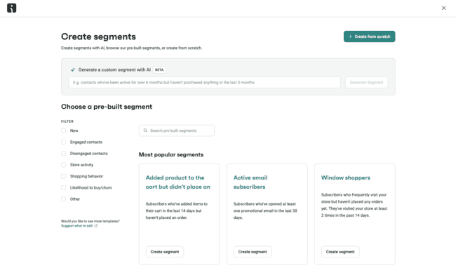 Omnisend segment templates