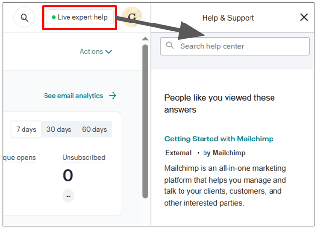 opciones de atención al cliente de Mailchimp