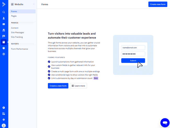 Opciones de captación de clientes potenciales de ActiveCampaign