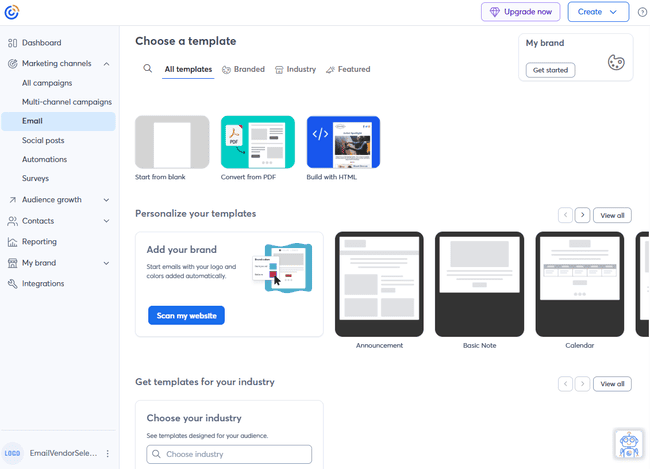 Opciones de plantillas de email de Constant Contact