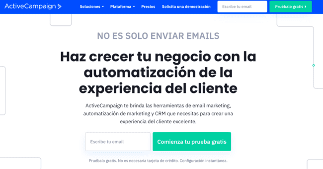 Página de registro gratuito de Active Campaign