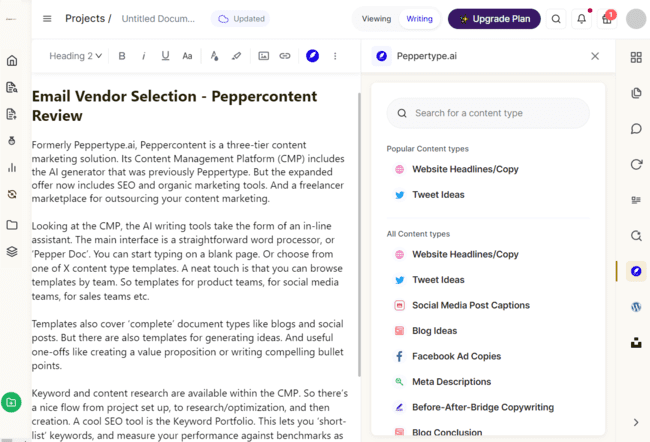 Peppercontent Peppertype AI option