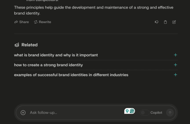 Perplexity answers to prompts