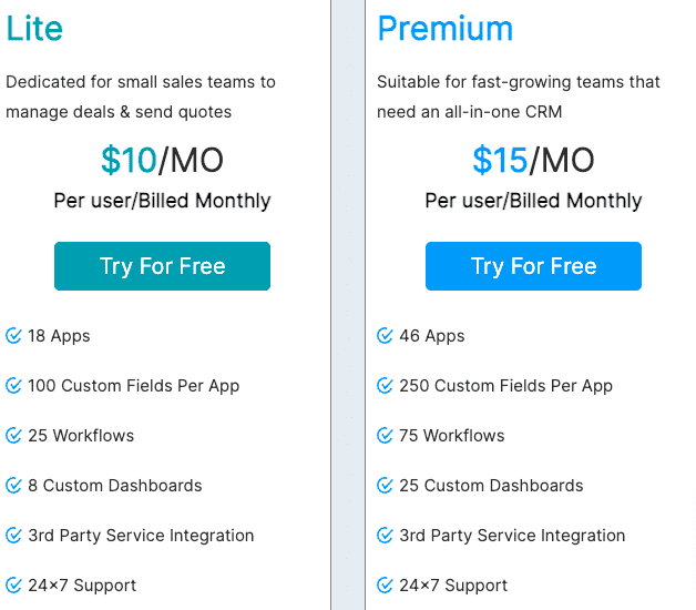 Planes de precios del crm barato Apptivo