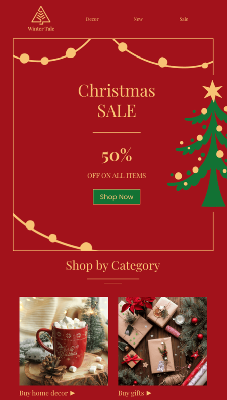 Plantilla de email de Mailchimp para rebajas de Navidad