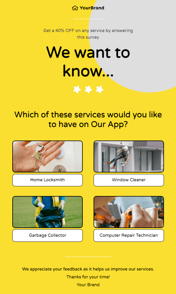 plantilla de email de encuesta para empresas de SaaS