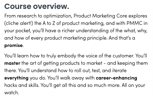 Product marketing course description template