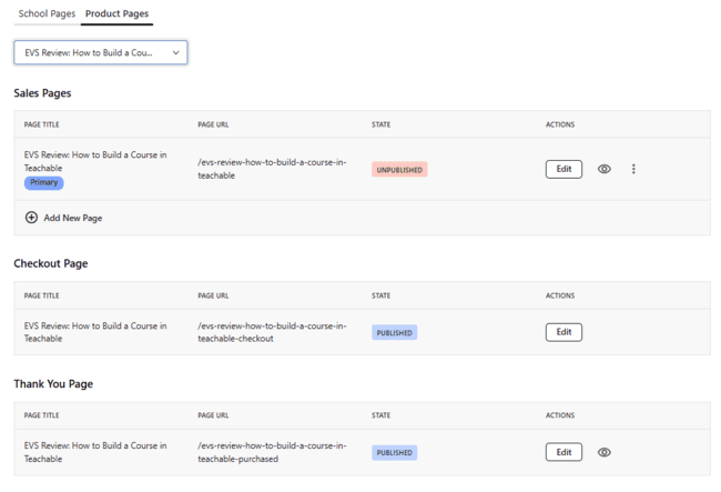 Product pages in Teachable