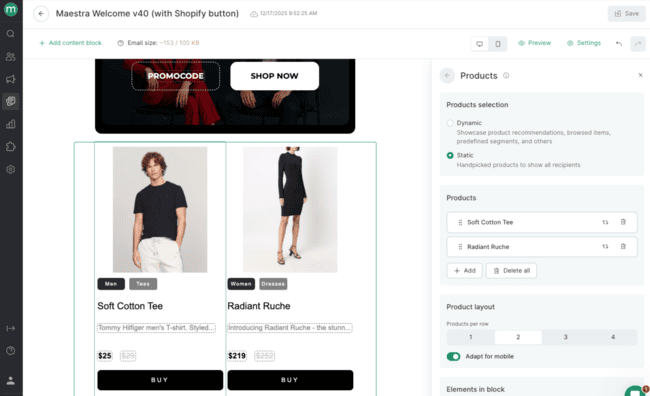 Products in email Maestra review