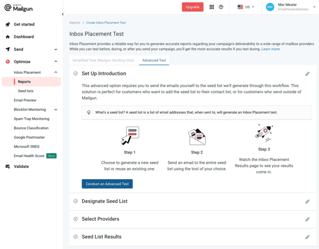 prueba de colocación en la bandeja de entrada reseña de herramientas de entregabilidad de Mailgun