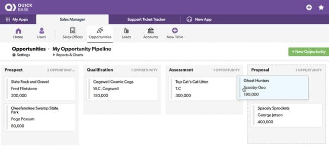 QuickBase low-code project management tool pipeline page