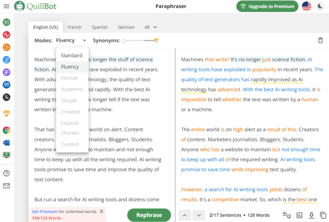 QuillBot, programa para escribir con IA para parafrasear