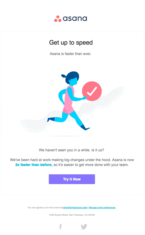 Reengagement email example Asana email scrubbing