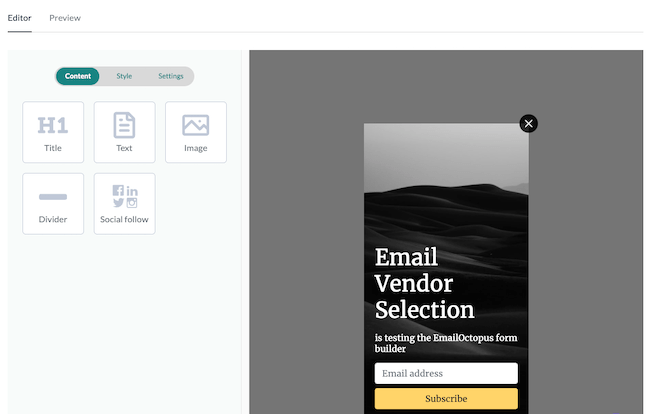 Reseña de EmailOctopus editor de ventanas emergentes y formularios de arrastrar y soltar
