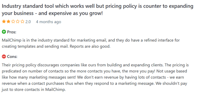 reseña de un usuario de Mailchimp en Capterra
