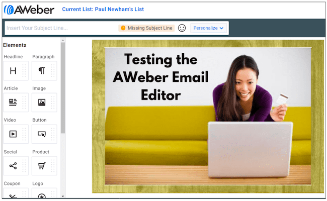 Reseña del editor de correo electrónico gratuito de AWeber