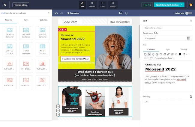 Revisión del editor de correo electrónico Moosend software de correo electrónico gratuito y barato