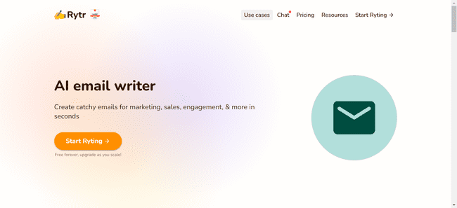 Rytr AI writing tool with an email writing assistant
