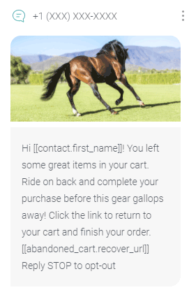 SMS cart abandonment example Kerrits