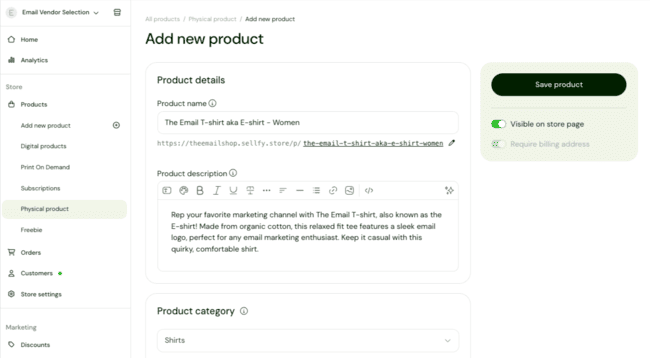 Sellfy add new products