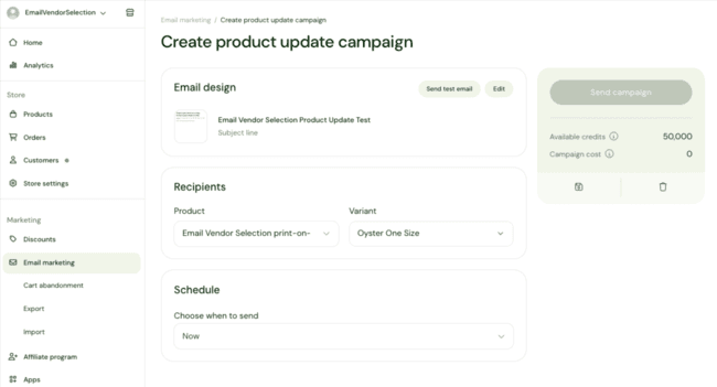 Sellfy create new email campaigns