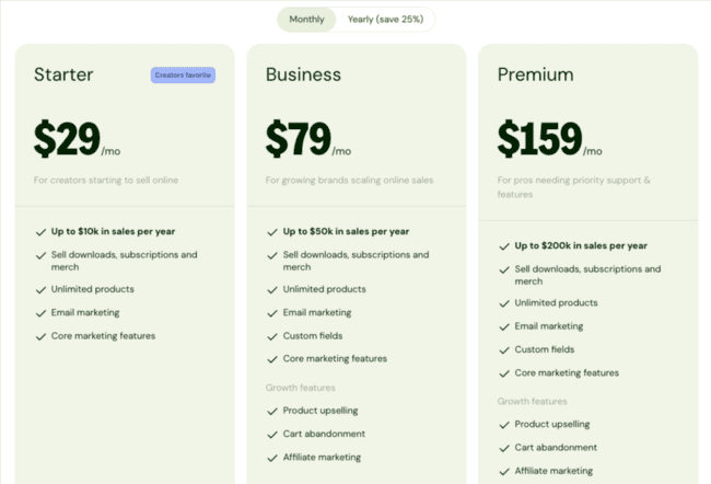 Sellfy pricing and discounts