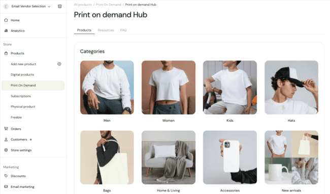 Sellfy print on demand options