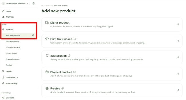 Sellfy product options