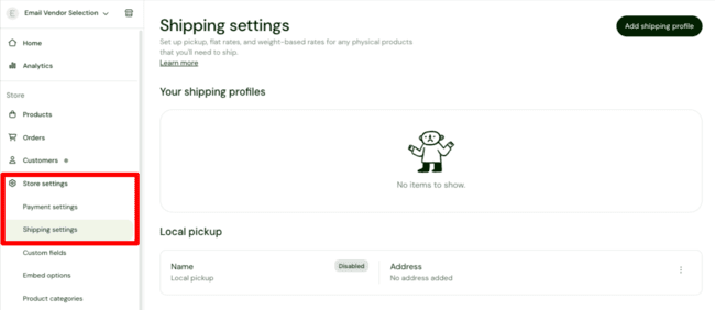 Sellfy shipping settings