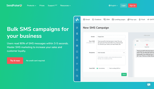 SendPulse marketing platform with sms marketing tools