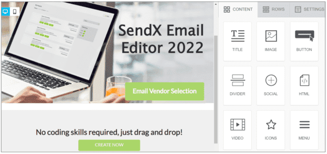 SendX email editor para vendedores afiliados