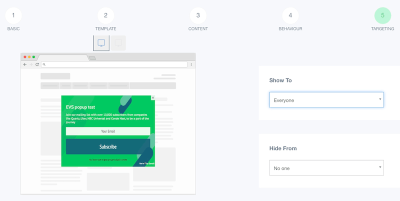 SendX CBD email software pop up builder
