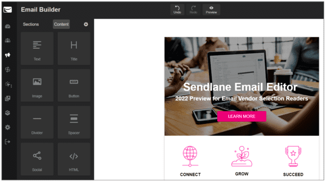 Sendlane email editor para correos electrónicos de afiliados