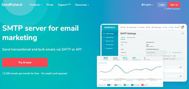 Sendpulse smtp signup page