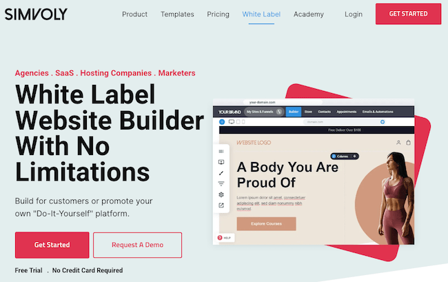 Simvoly white label builder websites funnels email marketing