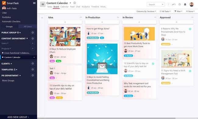SmartTask content calendar interface project management tool
